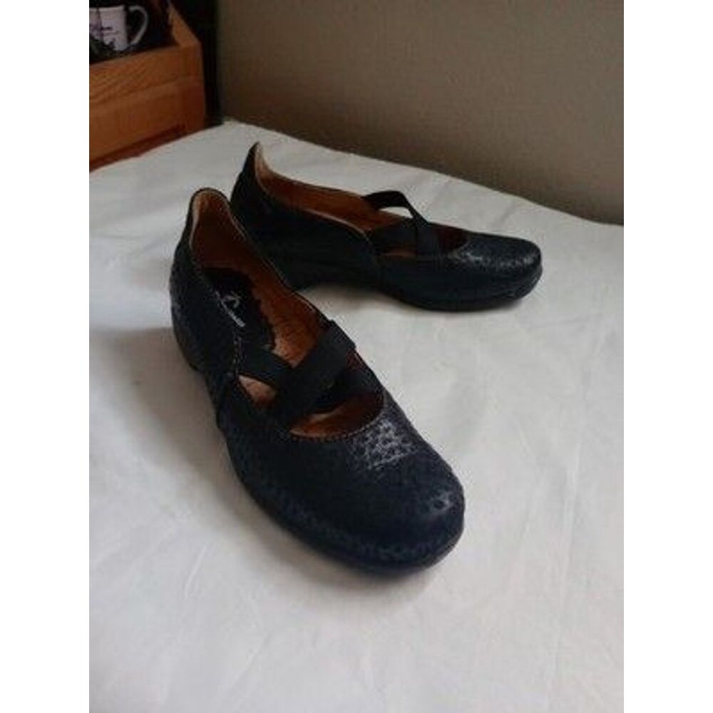 Dromedaris Mary Jane Shoes Womens 7.5 38 Black Leather Wedge